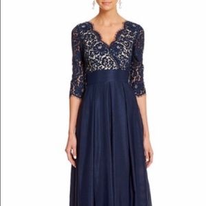 Eliza J Navy Lace Empire Waist Gown Formal Dress